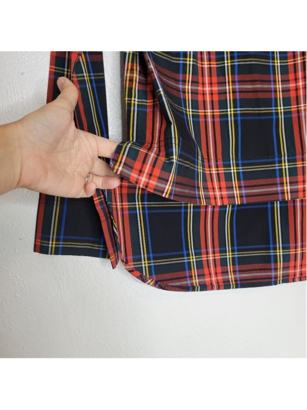 J. Crew Funnelneck Shirt in Stewart Tartan with Jeweled Buttons Women's Size 00 - Picture 5 of 12